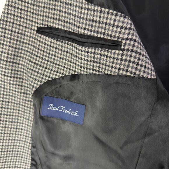 Paul Fredrick Blazer Jacket Men 44 XL Black Gray Houndstooth Camel Hair 2 Button - Picture 4 of 9